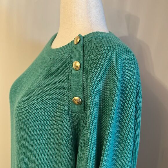J. Crew Women’s Button Raglan Cotton Blend Crewneck Sweater Kelly Green Size XL - Picture 4 of 12